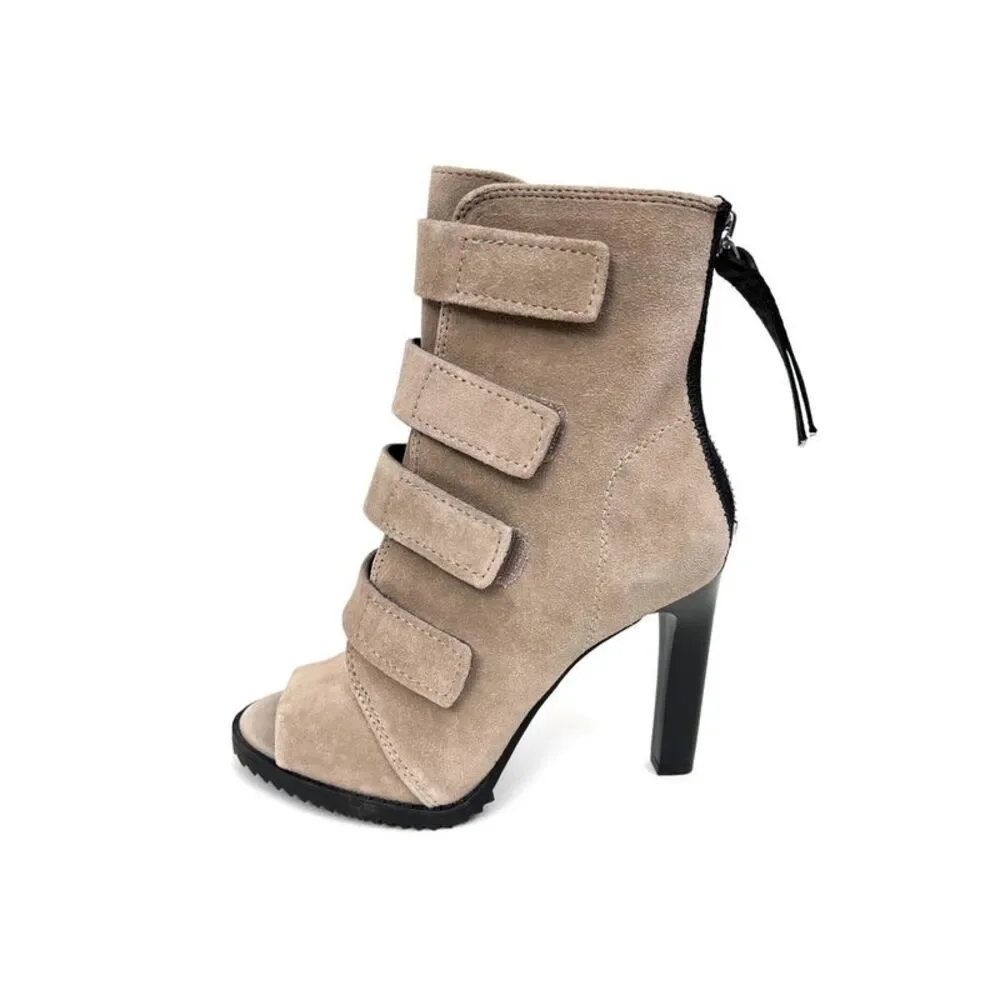 DKNY Womens Beige Hook & Loop Tassle Blake Toe Stiletto Suede Heeled Boots 6 M